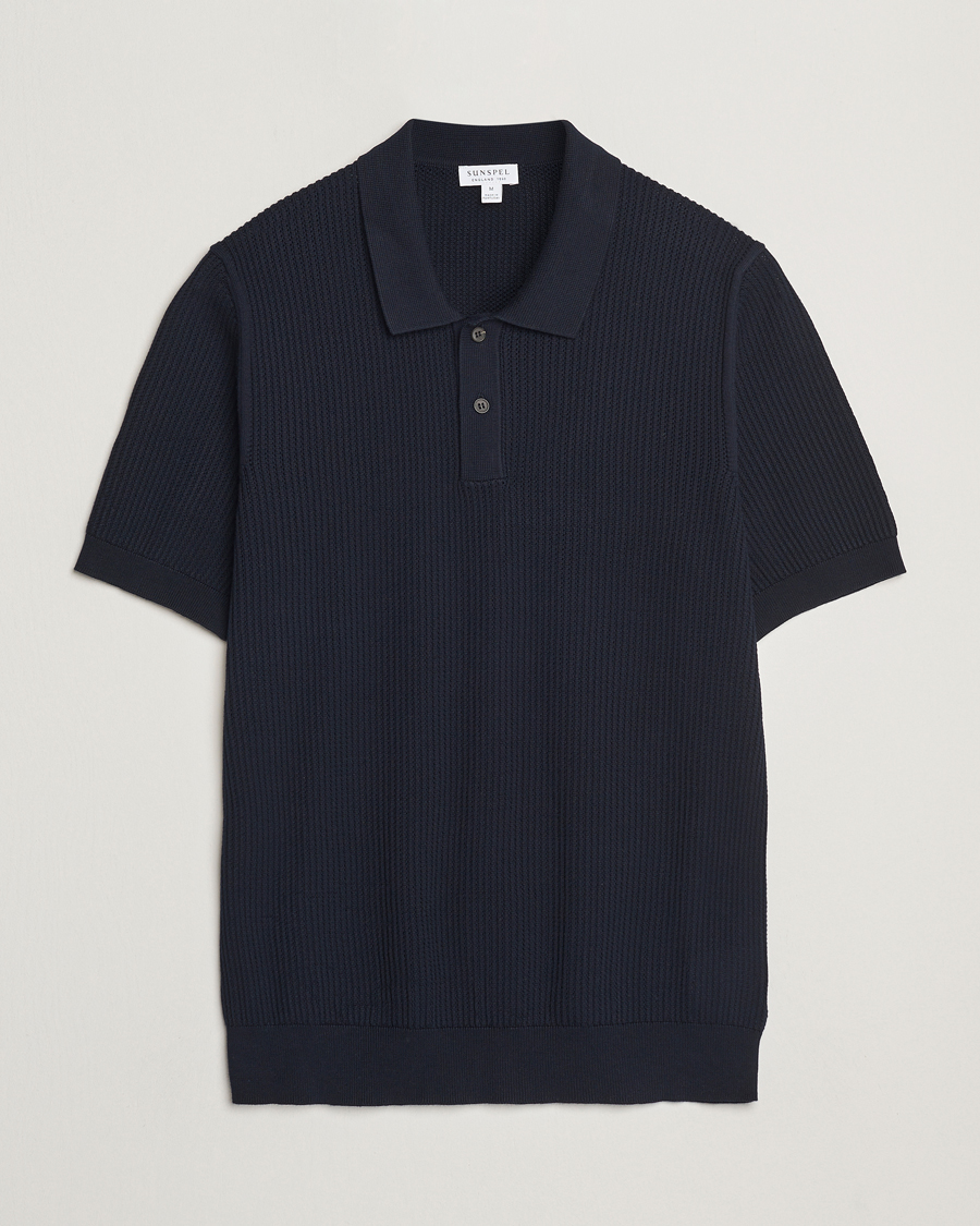 Heren | Polo's | Sunspel | Mesh Knit Stitch Polo Navy