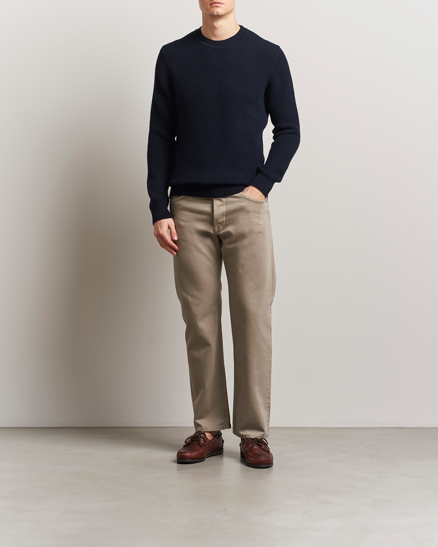 Heren | Truien | Sunspel | Textured Stich Crew Neck Jumper Navy