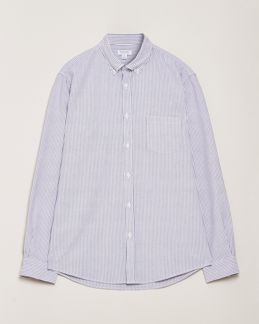 Heren | Overhemden | Sunspel | Striped Oxford Button Down Shirt White/Navy