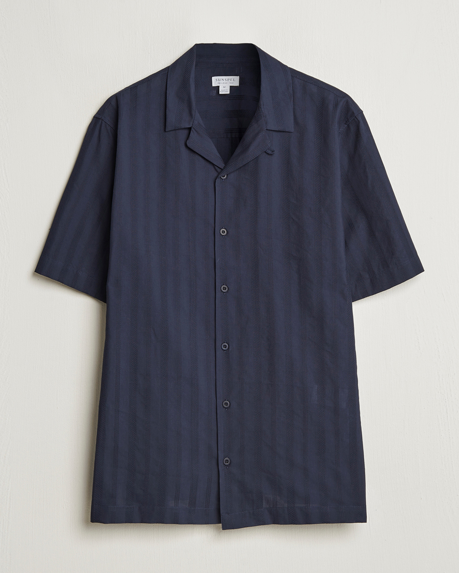 Heren | Overhemden | Sunspel | Embroidered Cotton Camp Shirt Navy