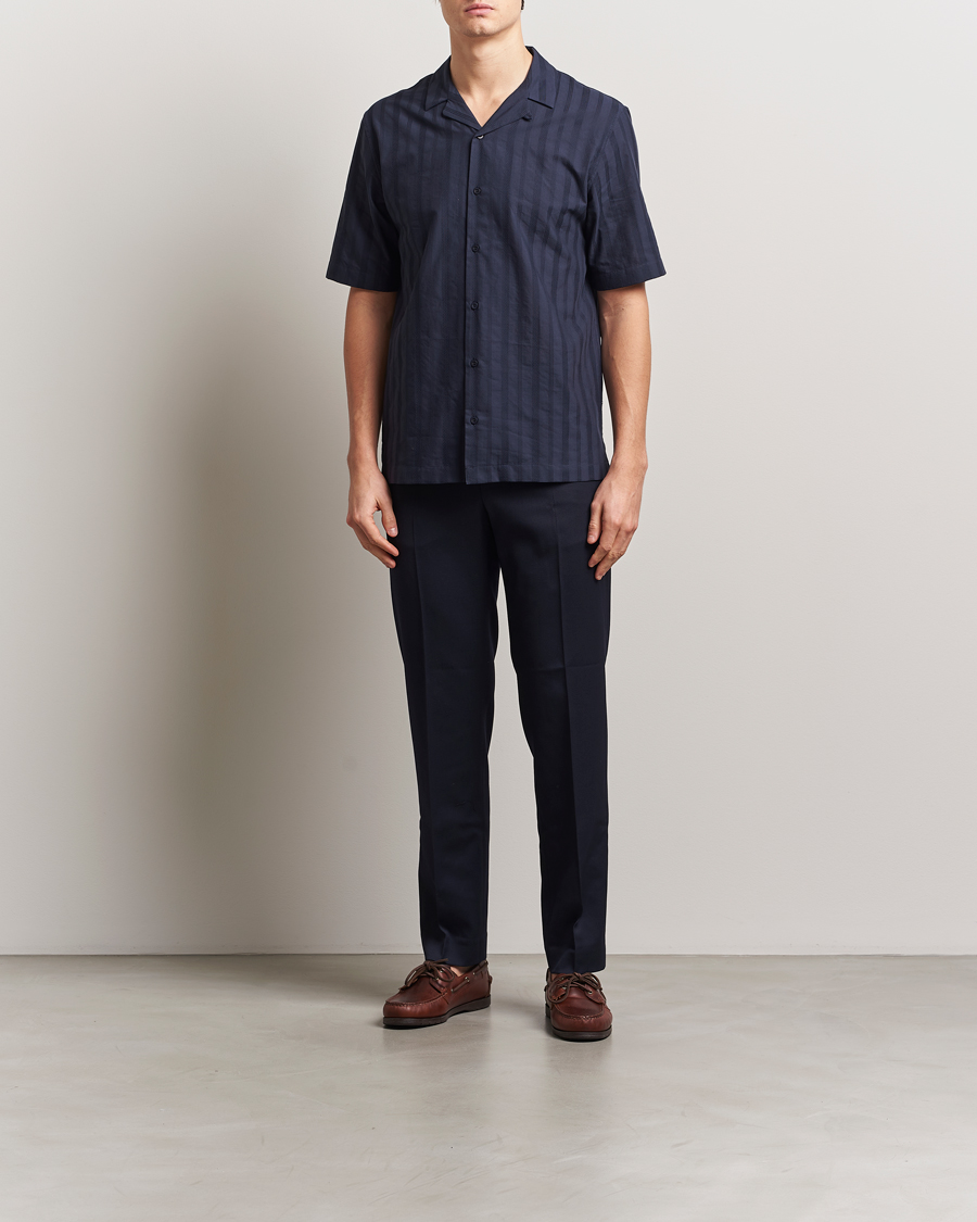Heren | Overhemden | Sunspel | Embroidered Cotton Camp Shirt Navy