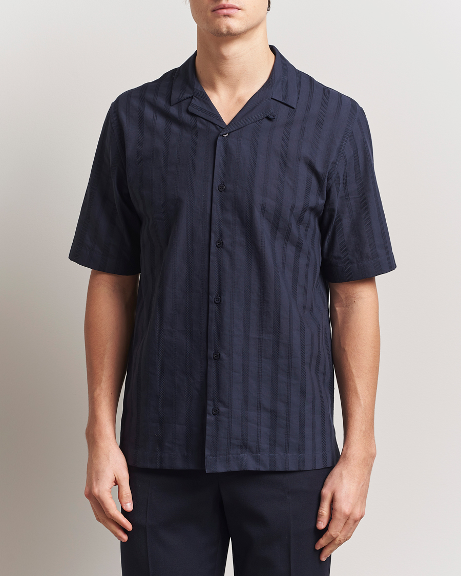 Heren | Overhemden | Sunspel | Embroidered Cotton Camp Shirt Navy