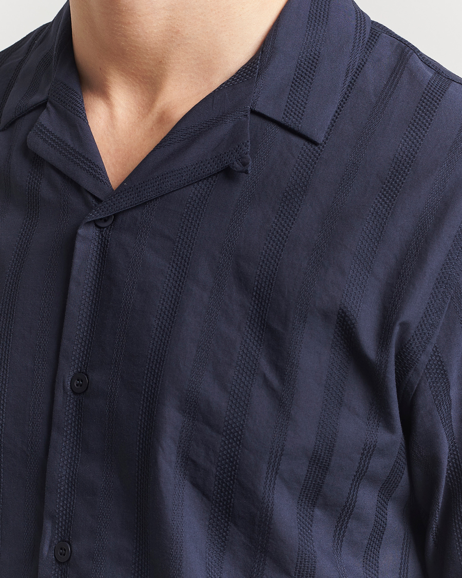 Heren | Overhemden | Sunspel | Embroidered Cotton Camp Shirt Navy