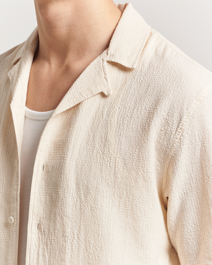 Heren | Overhemden | Sunspel | Loose Weave Check Cotton Camp Shirt Ecru