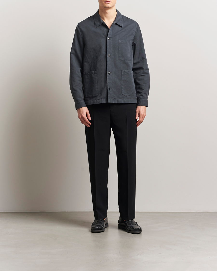 Heren | Overhemden | Sunspel | Twin Pocket Cotton/Linen Jacket Charcoal