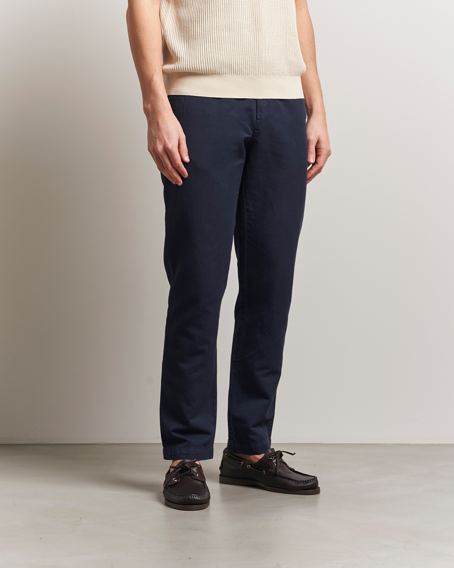 Heren | Broeken | Sunspel | Cotton/Linen Trousers Navy