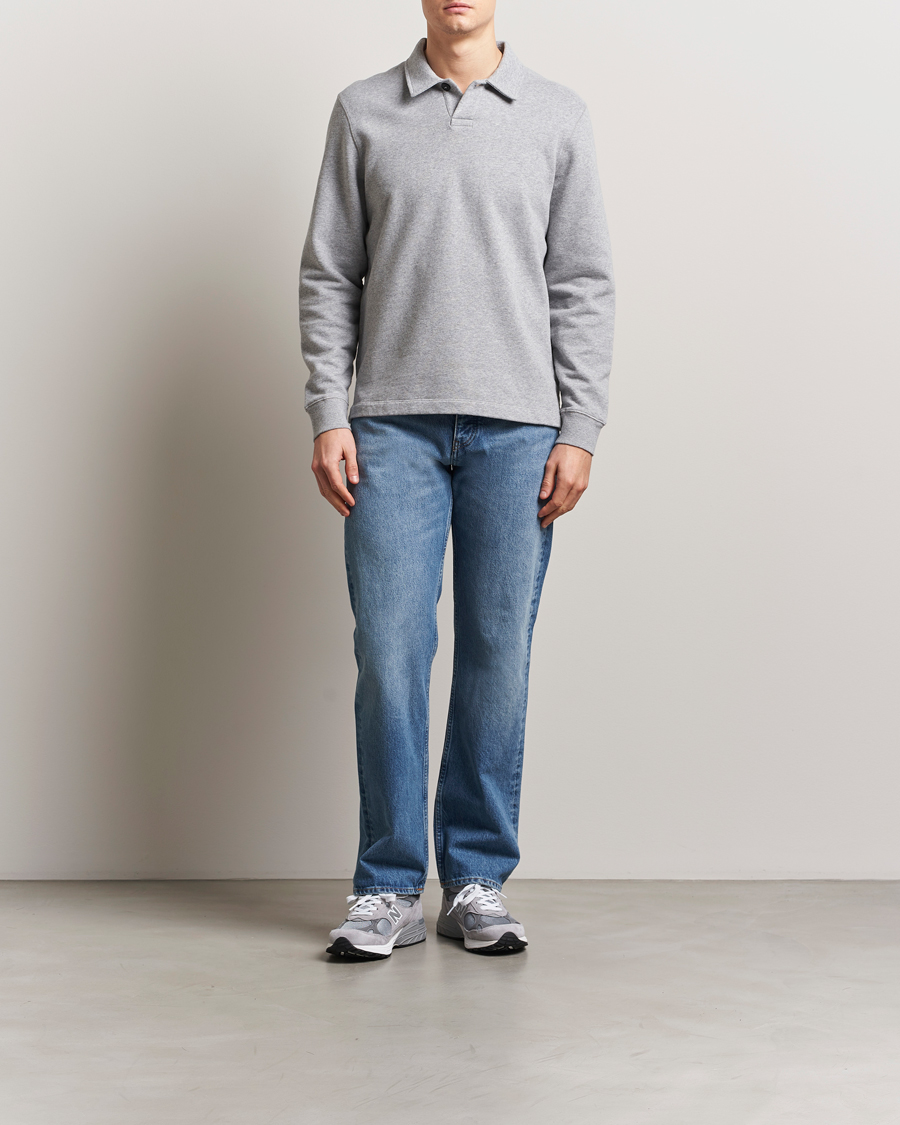 Heren | Truien | Sunspel | Loopback Polo Sweatshirt Grey Melange