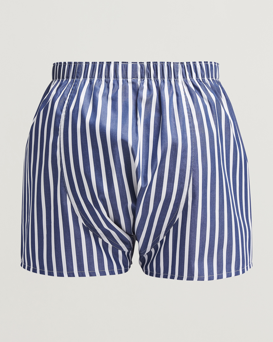 Heren | Ondergoed | Sunspel | Classic Woven Cotton Boxer Shorts Navy/White Stripe