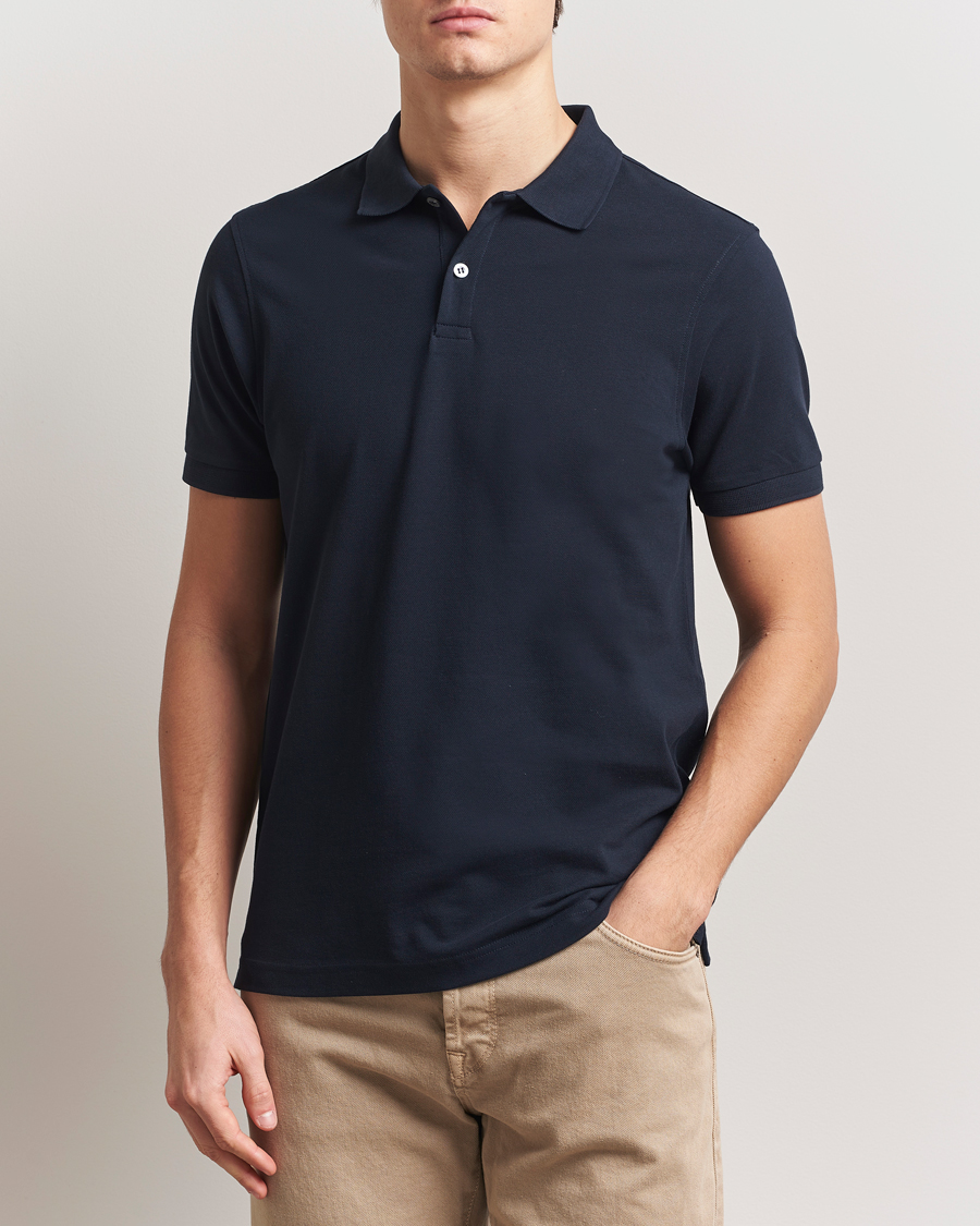Heren | Polo's | Sunspel | Supima Cotton Short Sleeve Pique Polo Midnight Navy