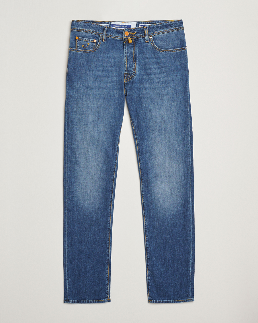 Heren | Jeans | Jacob Cohën | Bard Slim Fit Denim/Linen Jeans Mid Blue