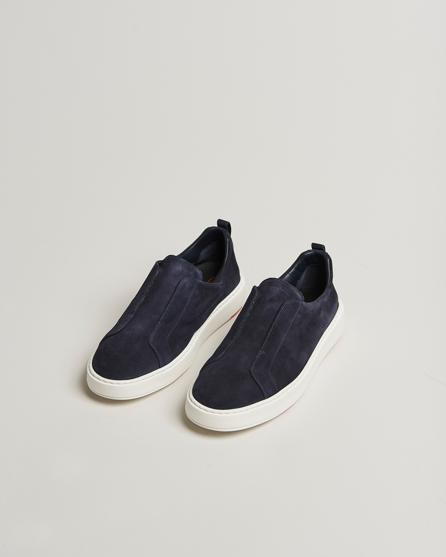 Heren | Sneakers | Santoni | Cleanic No Lace Sneakers Navy Suede