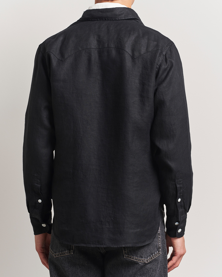 Heren | Overhemden | Drake's | Linen Twill Western Shirt Black