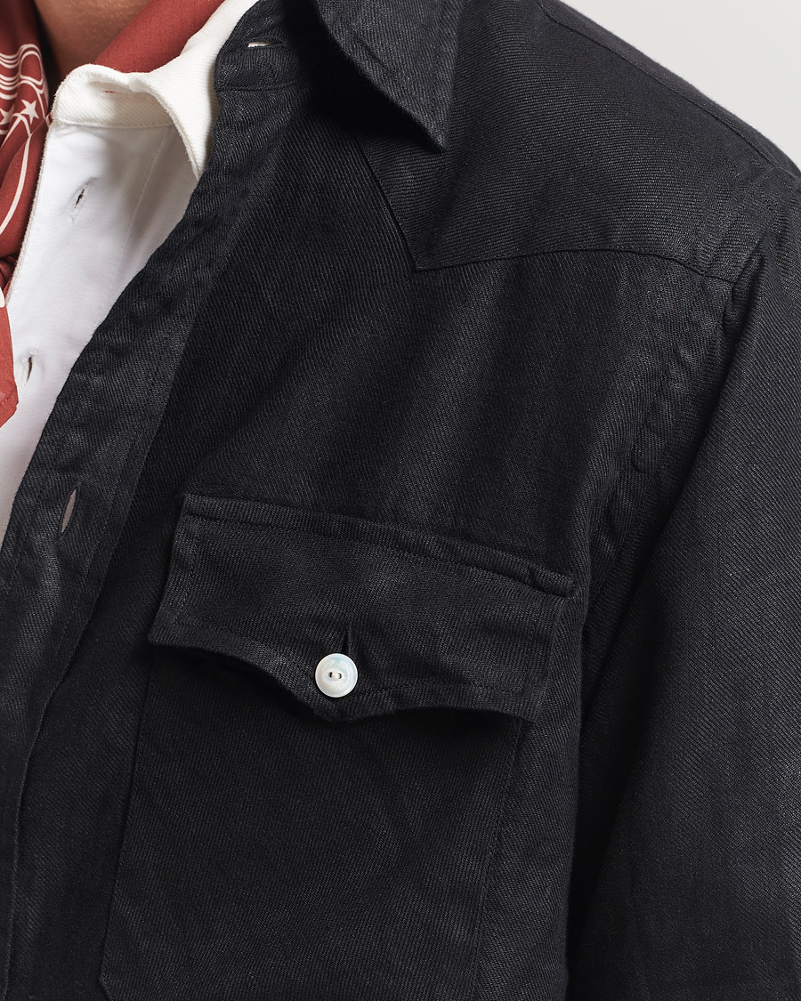 Heren | Overhemden | Drake's | Linen Twill Western Shirt Black
