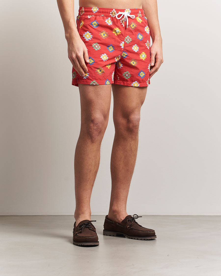 Heren | Zwembroek | Drake's | Kelim Drawstring Swimshorts Red
