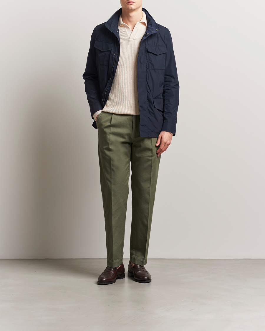 Heren | Broeken | Incotex | Regular Fit Uniform Cotton Slacks Military