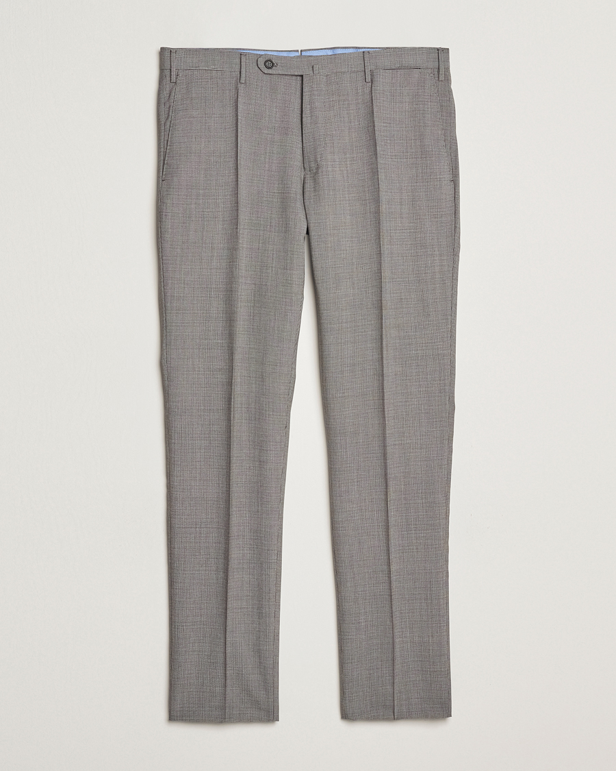Heren | Broeken | Incotex | Slim Fit Micro Houndstooth Wool Trousers Light Grey