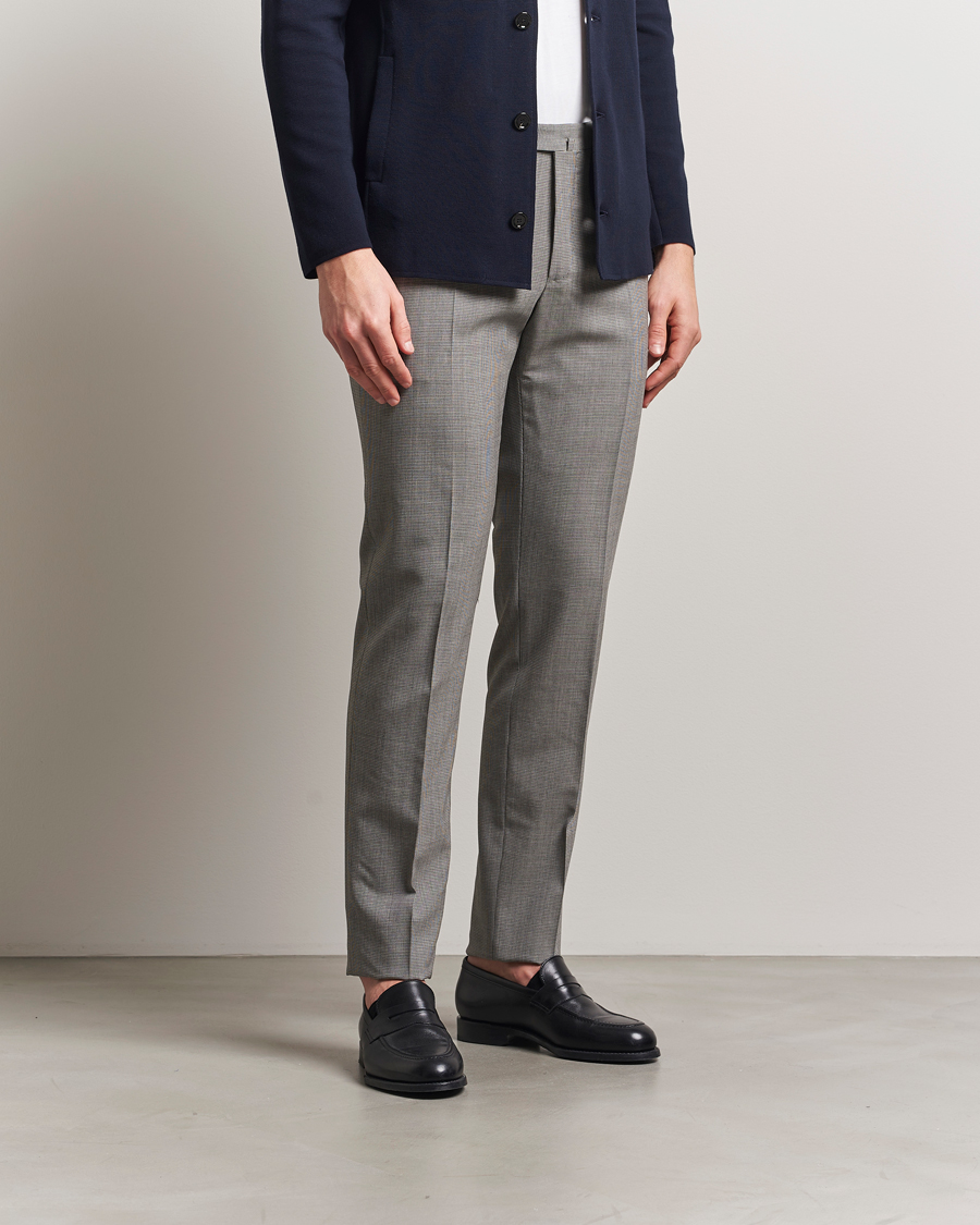 Heren | Broeken | Incotex | Slim Fit Micro Houndstooth Wool Trousers Light Grey