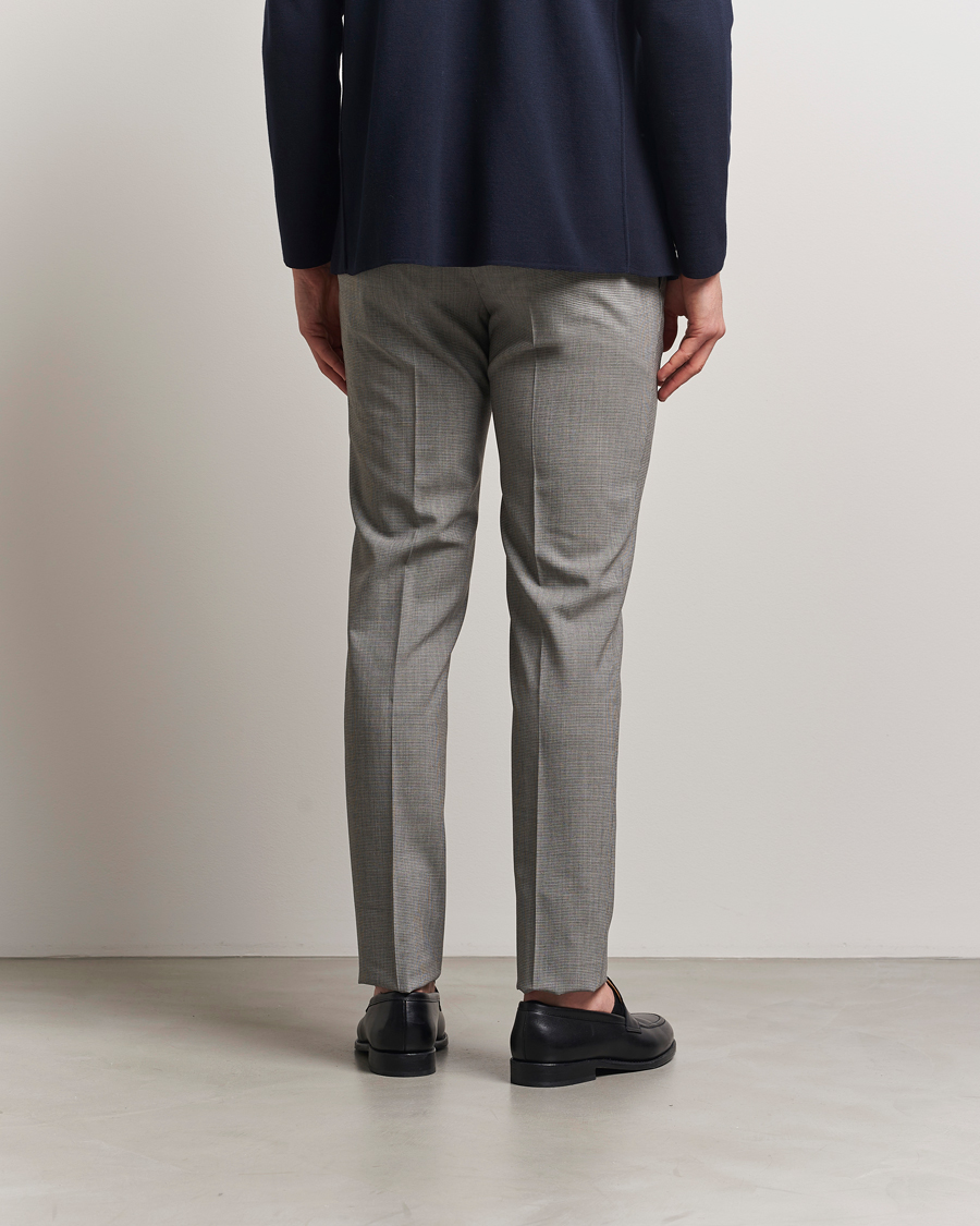 Heren | Broeken | Incotex | Slim Fit Micro Houndstooth Wool Trousers Light Grey