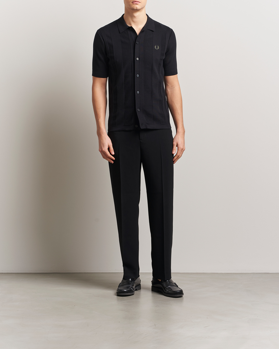 Heren | Overhemden | Fred Perry | Knitted Short Sleeve Shirt Black