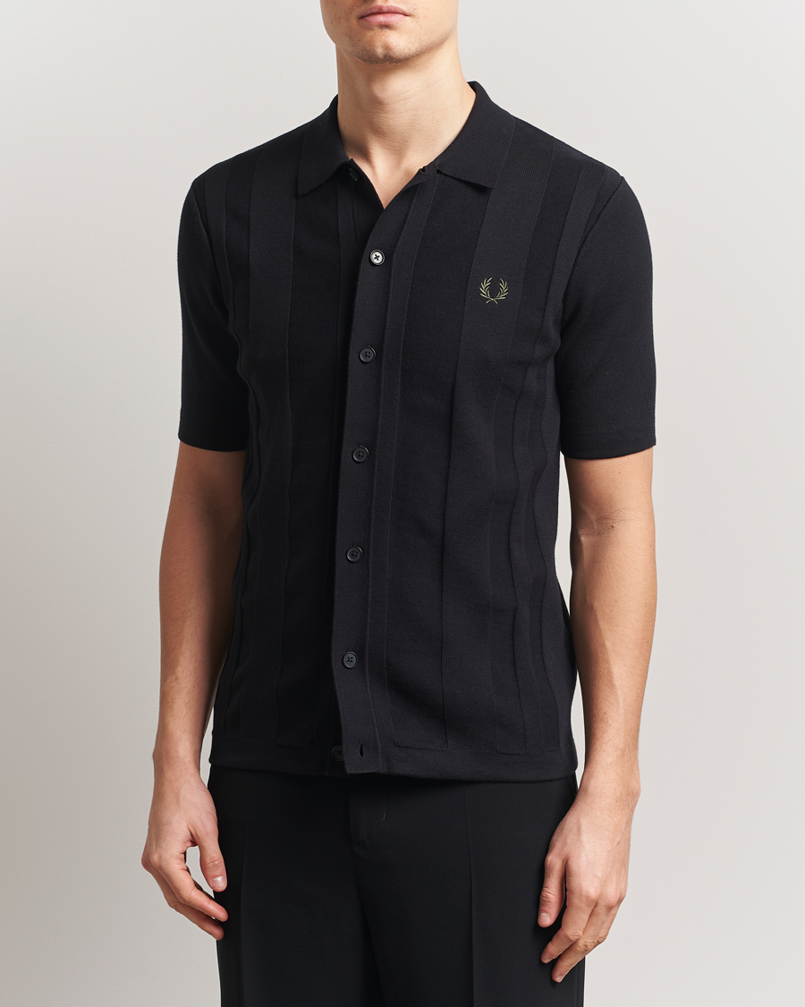 Heren | Overhemden | Fred Perry | Knitted Short Sleeve Shirt Black