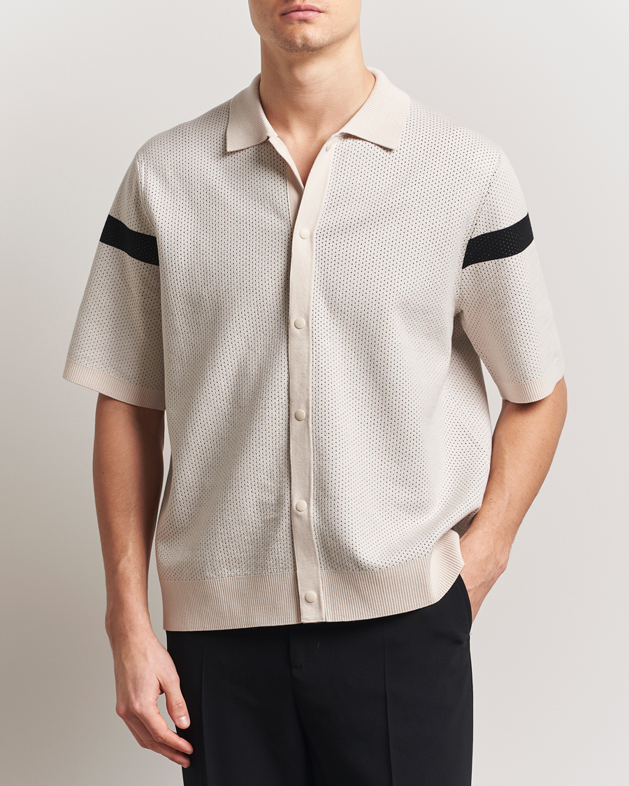 Heren | Overhemden | J.Lindeberg | Rayne Short Sleeve Knitted Shirt Moonbeam