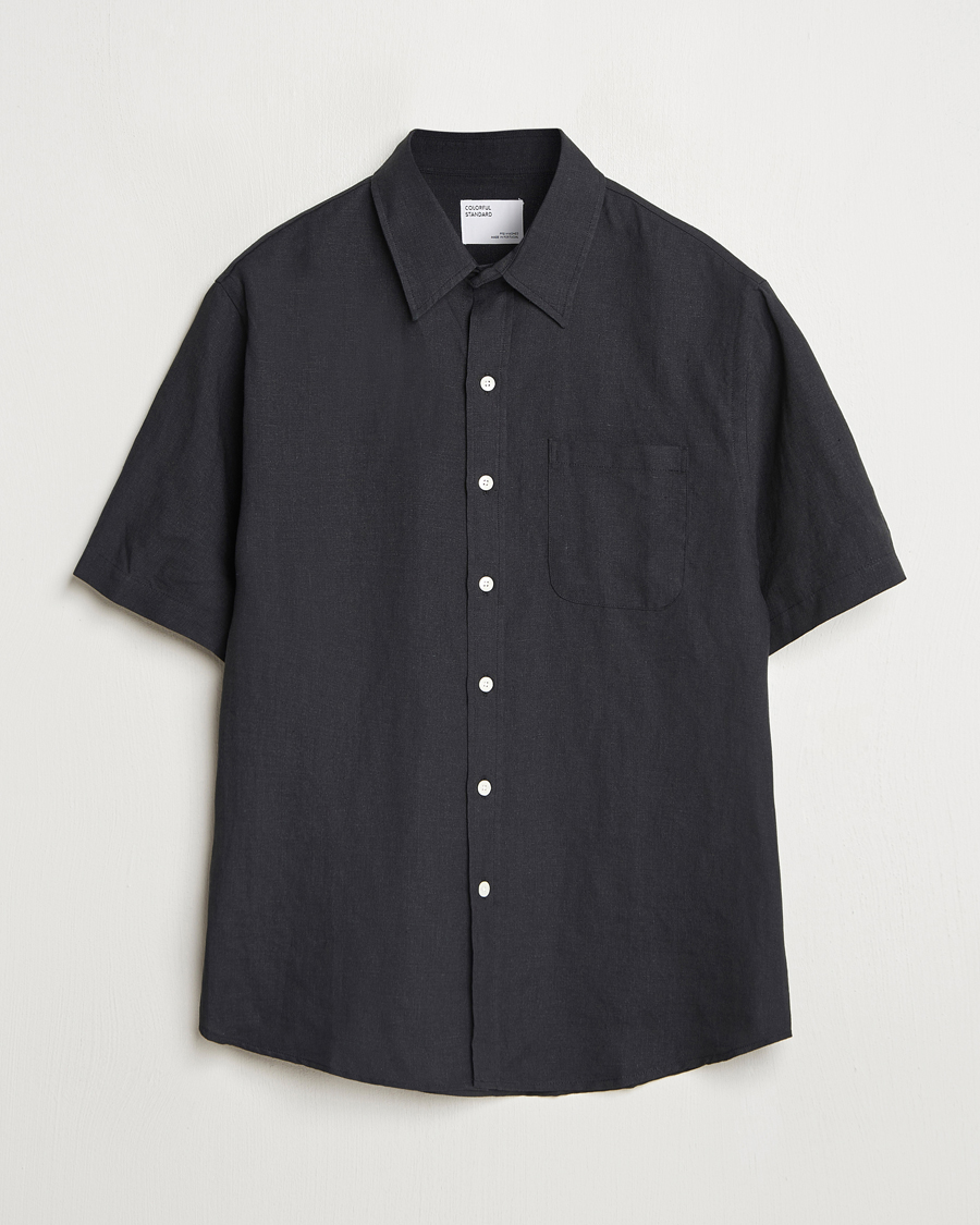 Heren | Overhemden | Colorful Standard | Garment Dyed Linen Short Sleeve Shirt Deep Black