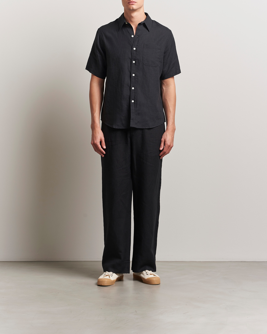 Heren | Overhemden | Colorful Standard | Garment Dyed Linen Short Sleeve Shirt Deep Black