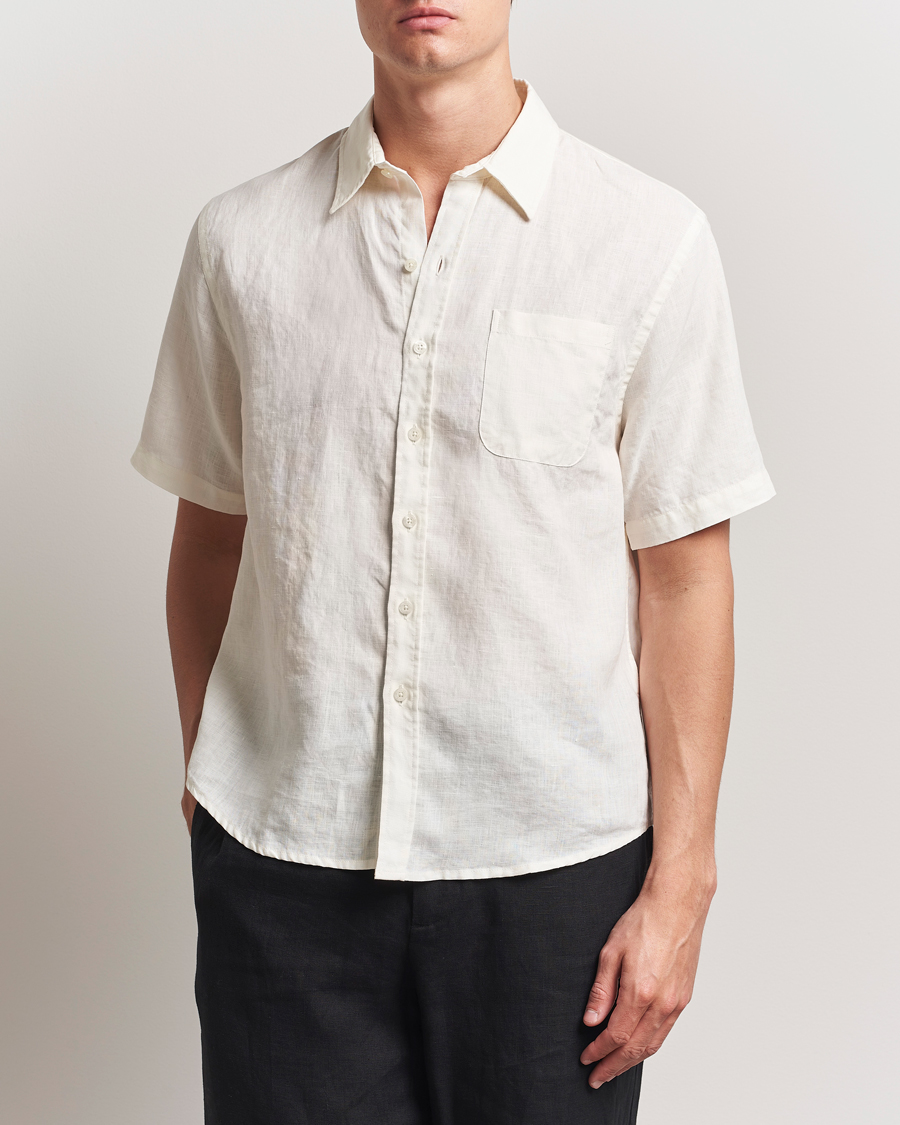 Heren | Overhemden | Colorful Standard | Garment Dyed Linen Short Sleeve Shirt Ivory White
