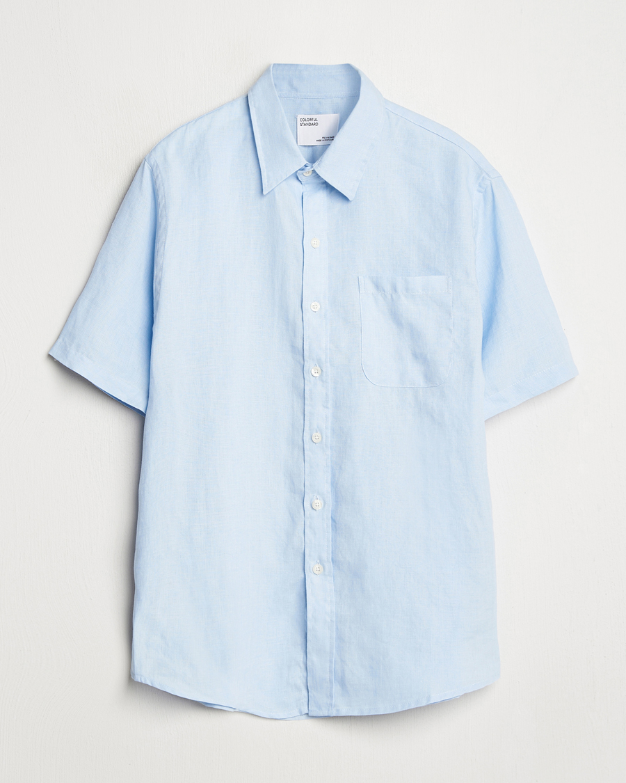 Heren | Overhemden | Colorful Standard | Garment Dyed Linen Short Sleeve Shirt Polar Blue