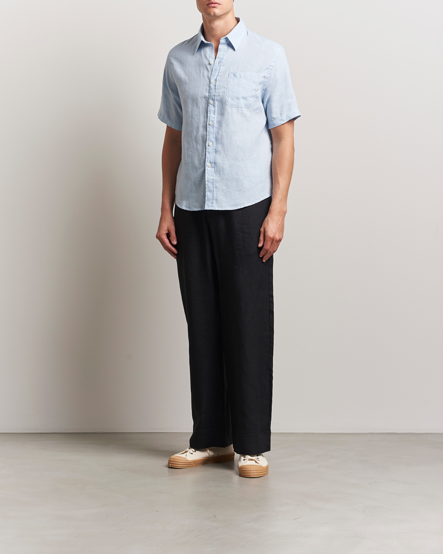 Heren | Overhemden | Colorful Standard | Garment Dyed Linen Short Sleeve Shirt Polar Blue