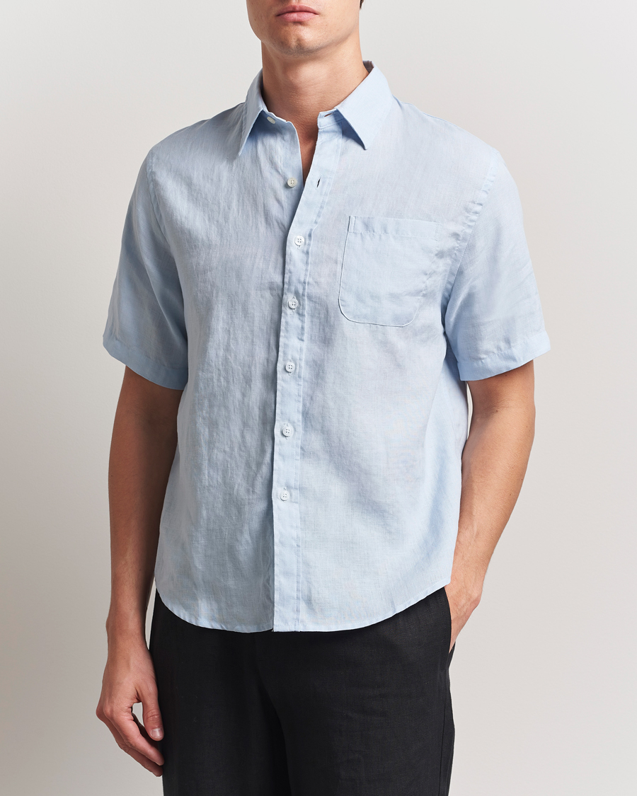 Heren | Overhemden | Colorful Standard | Garment Dyed Linen Short Sleeve Shirt Polar Blue
