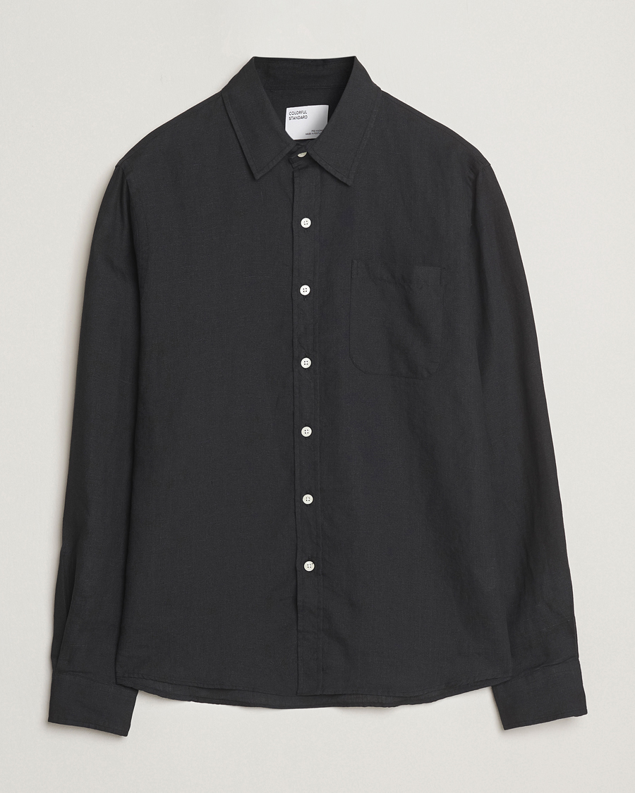 Heren | Overhemden | Colorful Standard | Garment Dyed Linen Shirt Deep Black