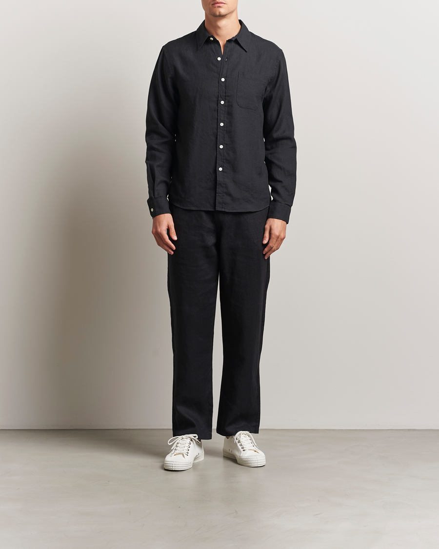 Heren | Overhemden | Colorful Standard | Garment Dyed Linen Shirt Deep Black