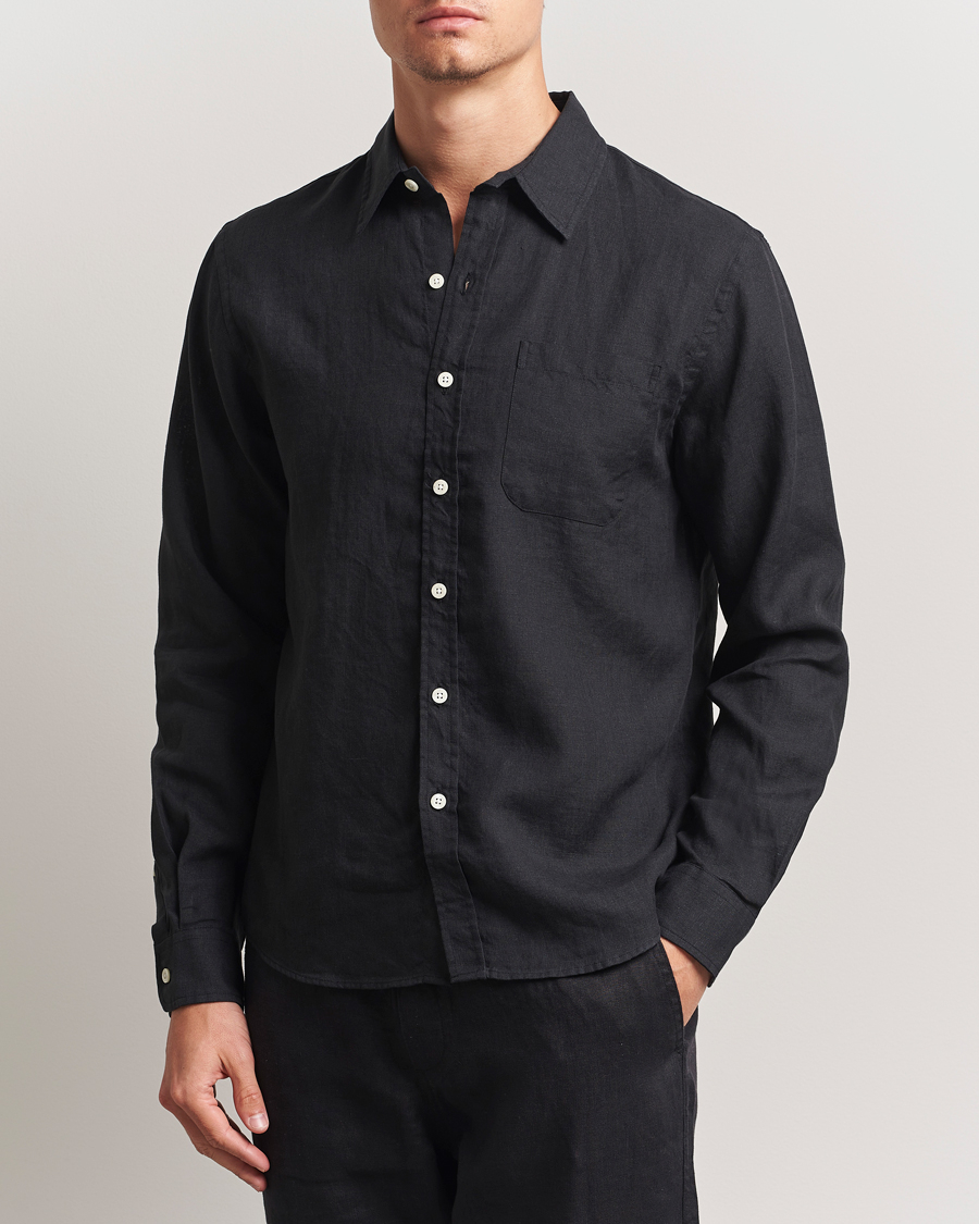 Heren | Overhemden | Colorful Standard | Garment Dyed Linen Shirt Deep Black