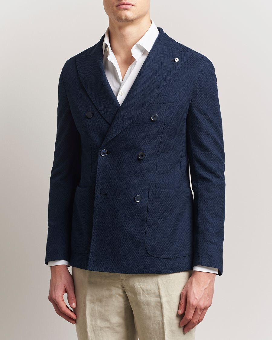 Heren | Blazers | L.B.M. 1911 | Tom Double Breasted Herringbone Jersey Blazer Navy