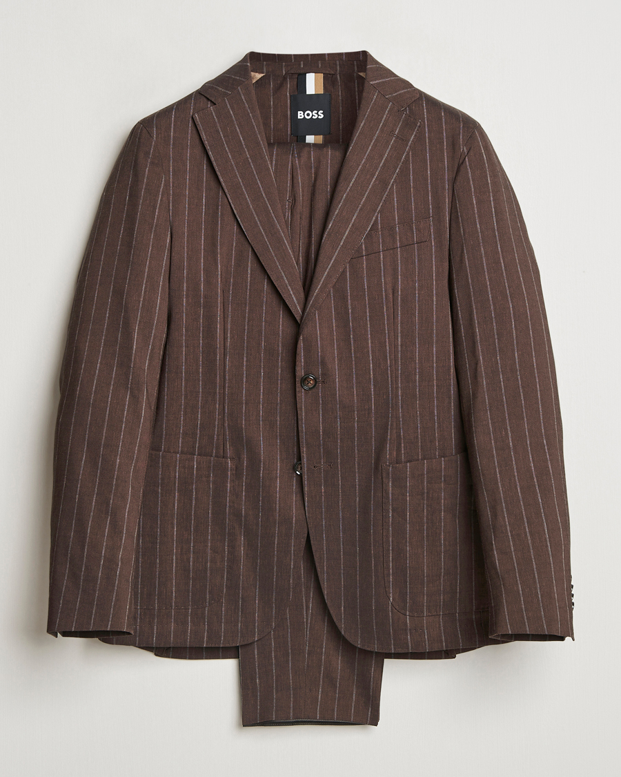 Heren | Pakken | BOSS BLACK | Hanry Wool Pinstriped Suit Dark Brown