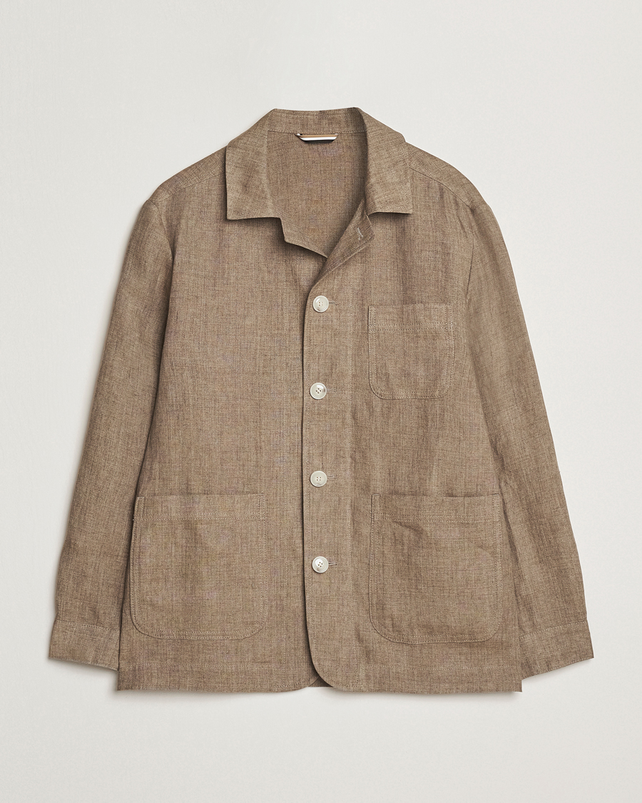 Heren | Jassen | BOSS BLACK | Carper Linen Shirt Jacket Dark Brown
