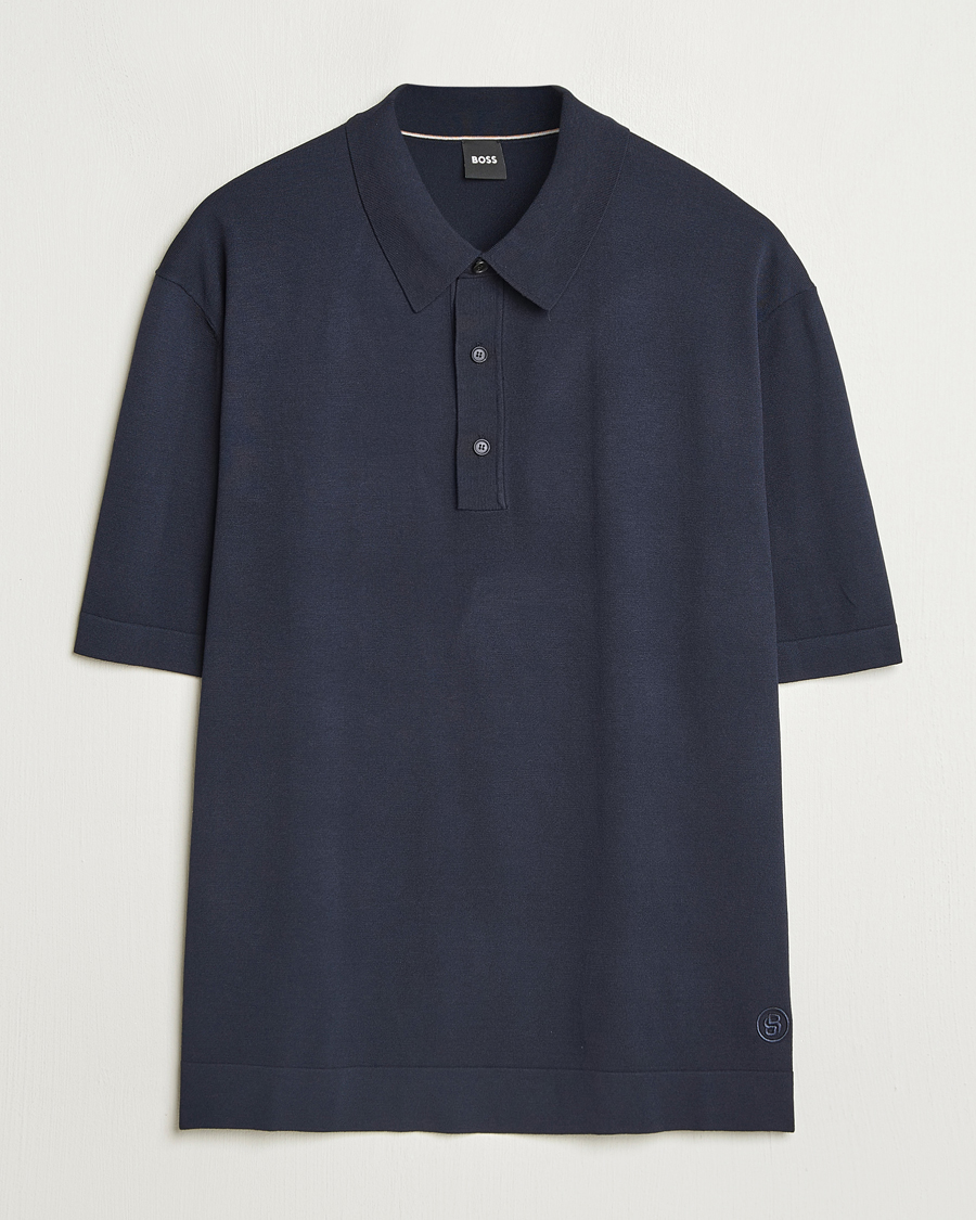 Heren | Polo's | BOSS BLACK | Jervasoni Cotton/Silk Knitted Polo Dark Blue