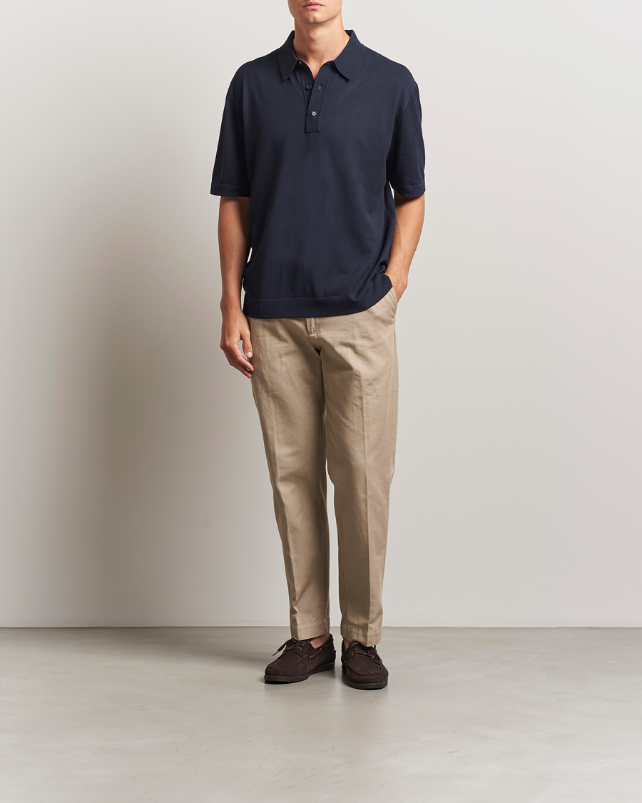 Heren | Polo's | BOSS BLACK | Jervasoni Cotton/Silk Knitted Polo Dark Blue