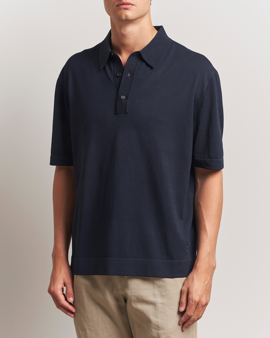Heren | Polo's | BOSS BLACK | Jervasoni Cotton/Silk Knitted Polo Dark Blue