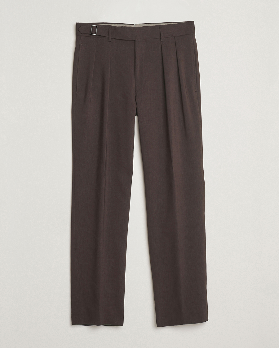 Heren | Broeken | BOSS CAMEL | Port Linen Double Pleated Trousers Dark Brown