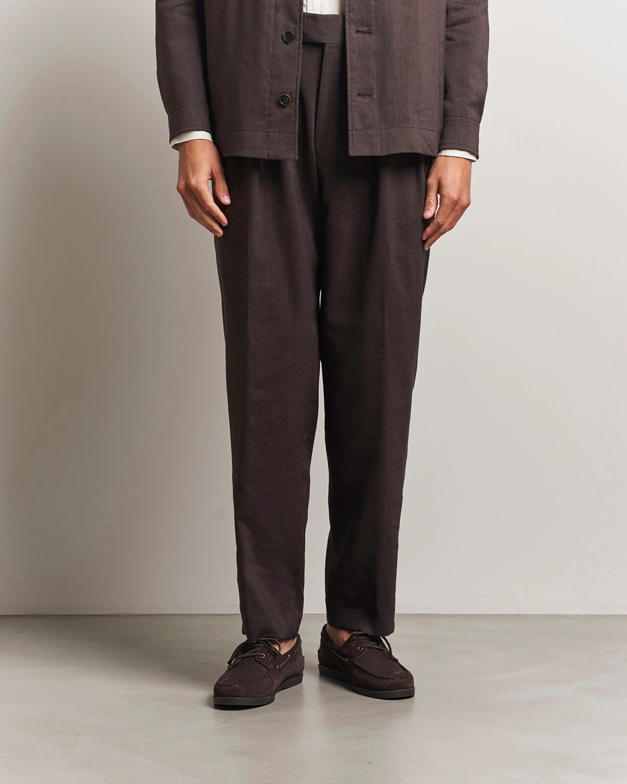 Heren | Broeken | BOSS CAMEL | Port Linen Double Pleated Trousers Dark Brown