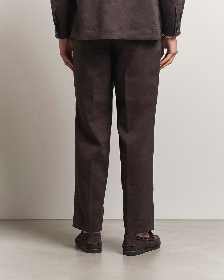 Heren | Broeken | BOSS CAMEL | Port Linen Double Pleated Trousers Dark Brown