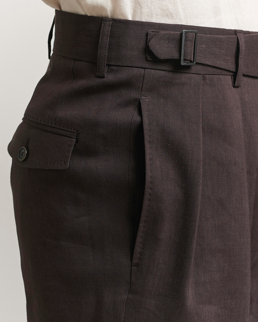 Heren | Broeken | BOSS CAMEL | Port Linen Double Pleated Trousers Dark Brown