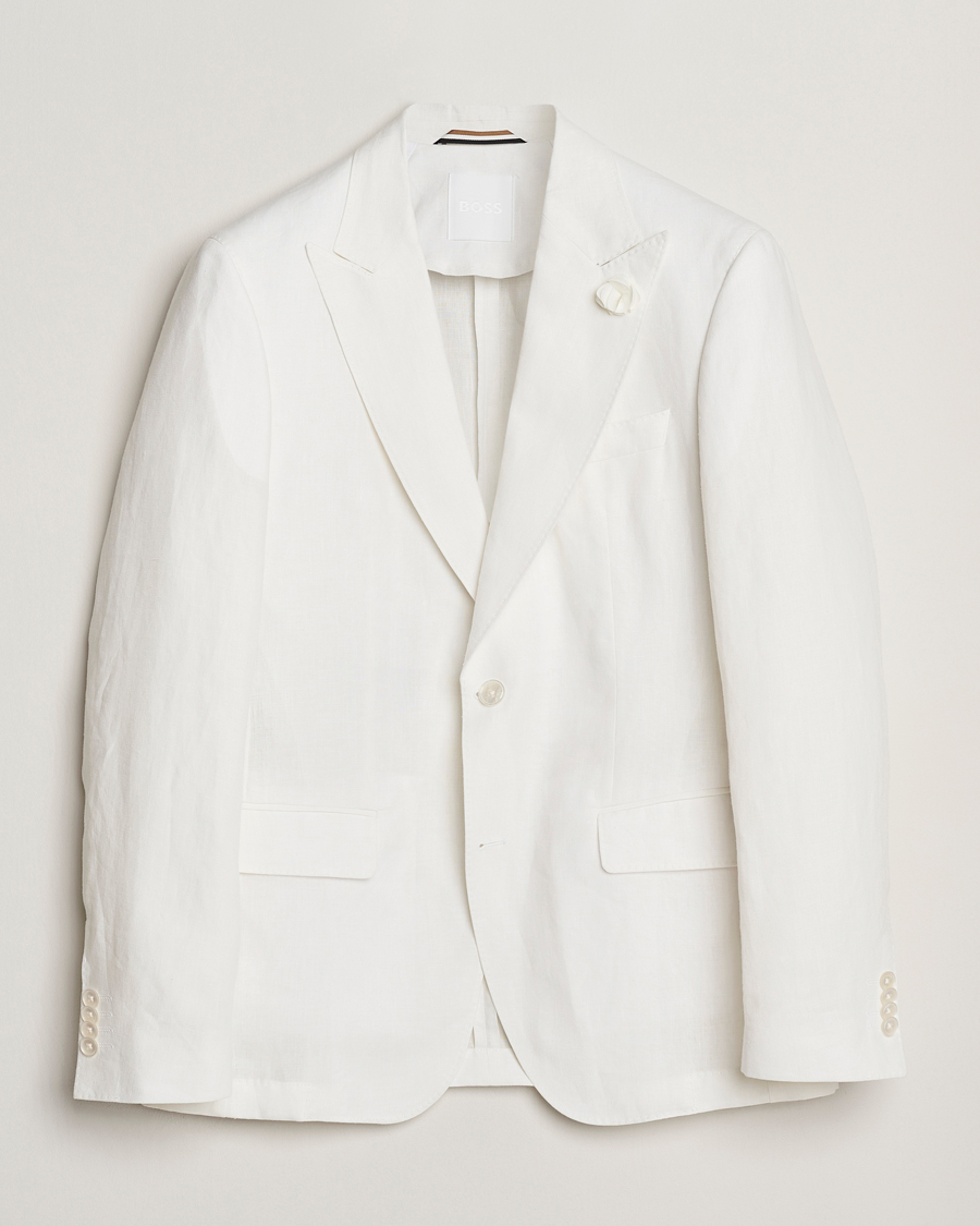 Heren | Blazers | BOSS BLACK | Huge Linen Peak Lapel Blazer White