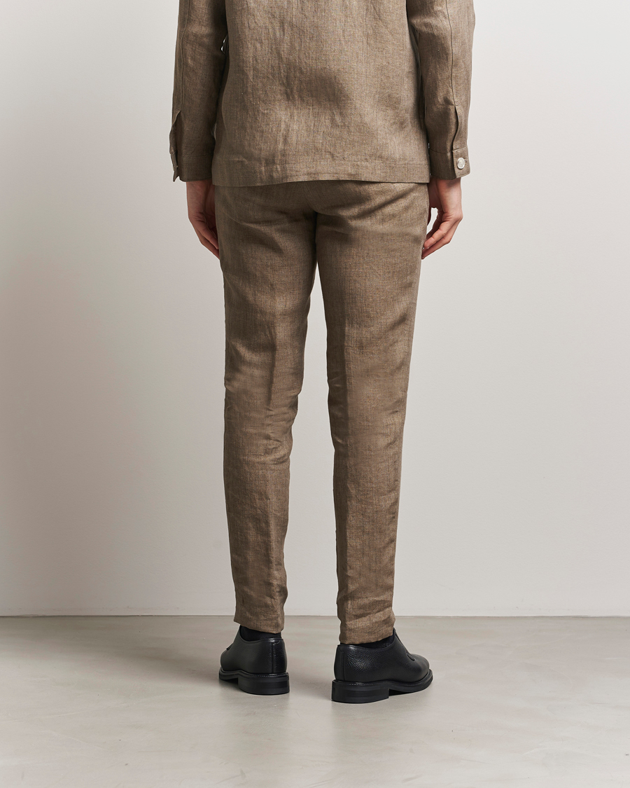 Heren | Broeken | BOSS BLACK | Genius Pleated Linen Trousers Dark Brown