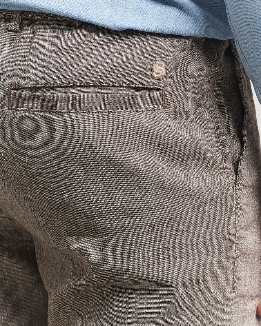Heren | Broeken | BOSS BLACK | Kane Linen Blend Drawstring Trousers Dark Brown