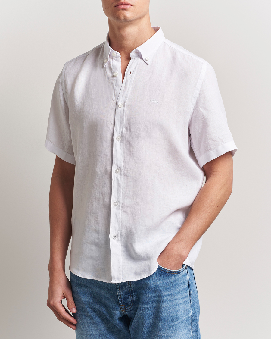Heren | Overhemden | BOSS BLACK | Liam Linen Short Sleeve Shirt White