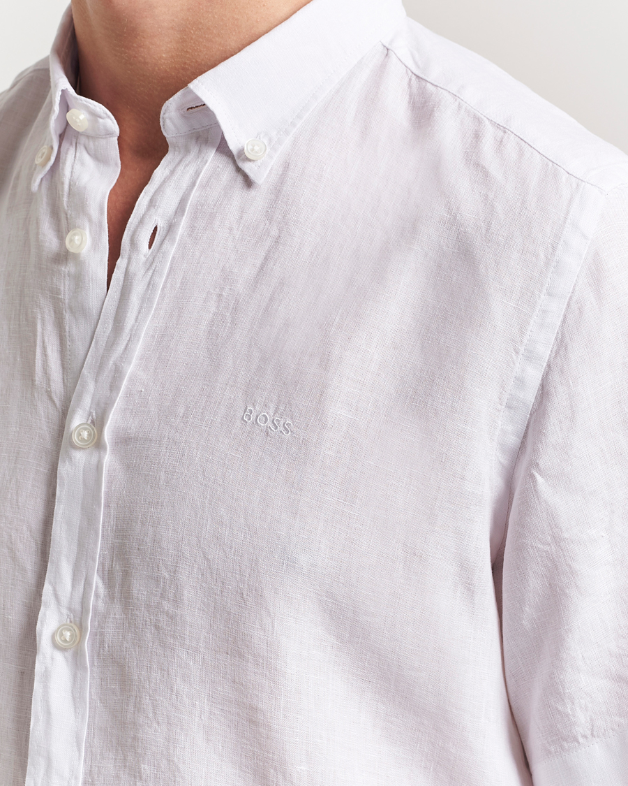 Heren | Overhemden | BOSS BLACK | Liam Linen Short Sleeve Shirt White