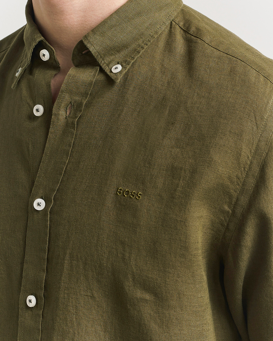 Heren | Overhemden | BOSS BLACK | Liam Linen Shirt Dark Green